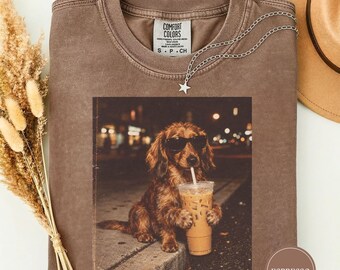 Aussiedoodle Drinking Iced Coffee Tee, Funny Aussiedoodle Meme Tee, Aussiedoodle Lover Gift, Cute Aussiedoodle Dad Shirt, Funny Dog Tee