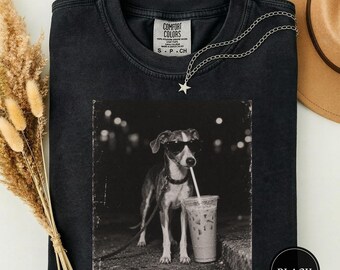 Italian Greyhound Drinking Iced Coffee Tshirt, Black and White Dog Tee, Italian Greyhound Dog Mom Gift, Italian Greyhound Lover Gift