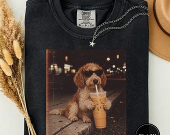 Funny Lagotto Romagnolo Drinking Iced Coffee Tee, Lagotto Romagnolo Dog Mom Gift, Funny Lagotto Romagnolo Meme Tee, Retro Dog Photo Tee