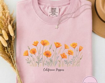 Camiseta California Pappies, Presente para Amantes de Papoulas, Flor Oficial da Califórnia, Camiseta Vintage com Papoulas, Camiseta do Orgulho da Califórnia, Camiseta Cottagecore com Papoulas