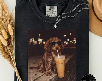 Lagotto Romagnolo Drinking Iced Coffee Tee, Funny Lagotto Romagnolo Meme Tee, Lagotto Romagnolo Lover Gift, Dog Meme Graphic Tee