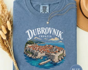 Koszulka Dubrovnik Chorwacja, plakat Dubrovnik Chorwacja, podróż po wybrzeżu Adriatyku, wycieczka do murów Starego Miasta, wakacje na wybrzeżu Dalmacji, koszulka plażowa
