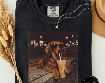 Funny Leonberger Drinking Iced Coffee Tee, Funny Leonberger Meme Tee, Leonberger Lover Gift, Cute Leonberger Dad Shirt, Coffee Dog Tee