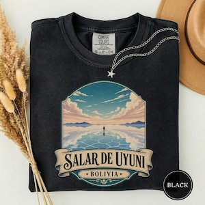 ウユニ塩湖Tシャツ、ウユニ塩湖ギフト、ボリビア旅行シャツ、塩湖Tシャツ、ミラースカイお土産、ボリビア旅行ギフト