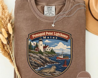 Pemaquid Point Leuchtturm Maine T-Shirt, Pemaquid Point Reise-T-Shirt, Geschenk für Seehundliebhaber, Leuchtturm-T-Shirt mit Grafik, Leuchtturm-T-Shirt