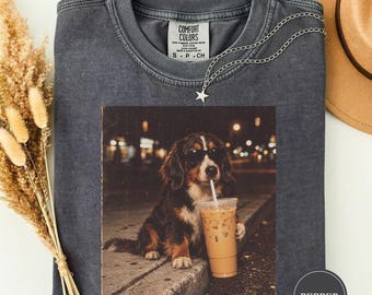 Funny Bernese Mountain Dog Iced Coffee Tee, Bernese Mountain Dog Dog Mom Gift, Funny Bernese Mountain Dog Meme Tee, Retro Dog Photo Tee