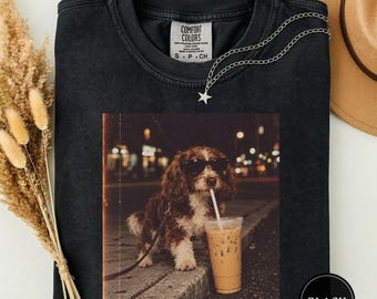 Cavapoo Drinking Iced Coffee Tee, Cavapoo Lover Gift, Cute Cavapoo Dad Shirt, Cavapoo Coffee Lover Tee, Cavapoo Dog Mom Gift, Puppy Tee