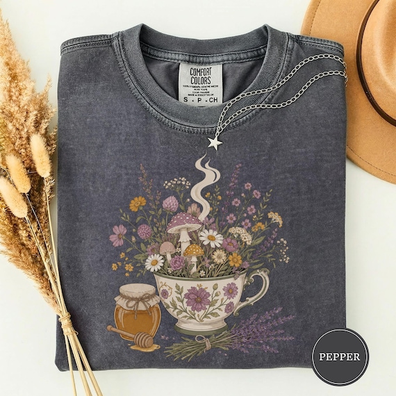 Cottagecore Tea Wildflowers Shirt, Cozy Slow Living Floral Teacup Tee, Cute Botanical Tea Lover Gift, Cottagecore Gift For Women