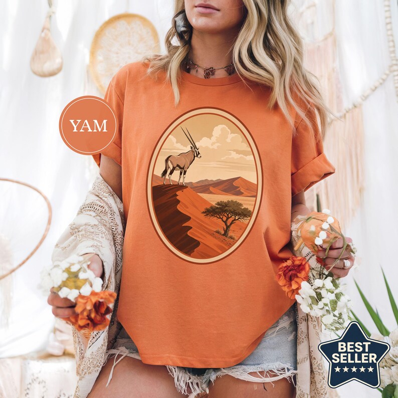 Namibia Oryx Desert Dunes Tee, Sossusvlei Dunes Shirt, Oryx Lover Gift, Namibia Travel Gift, Namibia Vacation Tee, Namib Adventure Yam