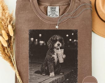 Portuguese Water Dog Iced Coffee Tshirt, Black and White Dog Tee, Portuguese Water Dog Dog Mom Gift, Portuguese Water Dog Lover Gift