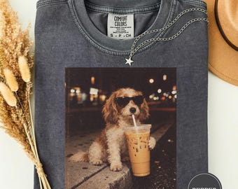Cavachon Drinking Iced Coffee Shirt, Cavachon Dog Mom Gift, Funny Cavachon Meme Tee, Cavachon Lover Gift, Cute Cavachon Dad Shirt
