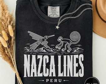 Koszulka z geoglifami Nazca i kolibrem, pamiątka z liniami Nazca, prezent z podróży do Peru, koszulka z geoglifami, prezent z pradawną tajemnicą, prezent na wycieczkę
