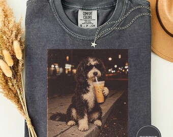 Bernedoodle Drinking Iced Coffee Shirt, Funny Bernedoodle Meme Tee, Bernedoodle Lover Gift, Cute Bernedoodle Dad Shirt, Coffee Dog Tee