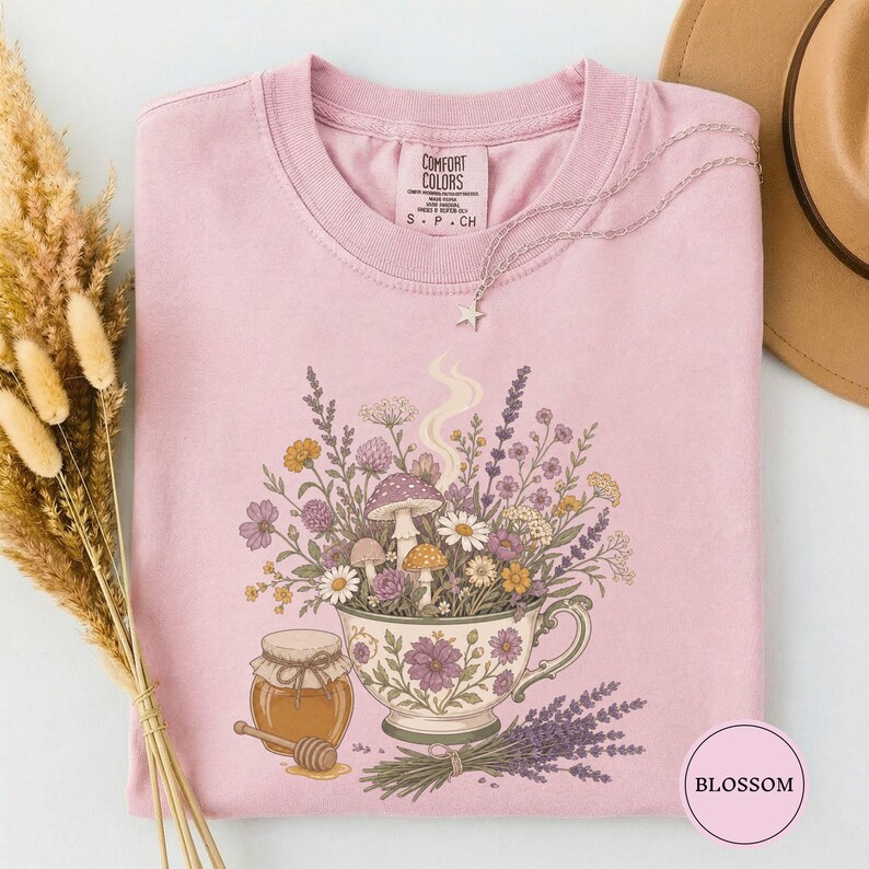 Cottagecore Tea Wildflowers Shirt, Cozy Slow Living Floral Teacup Tee, Cute Botanical Tea Lover Gift, Cottagecore Gift For Women Blossom