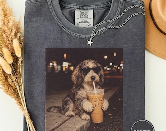 Funny Sheepadoodle Drinking Iced Coffee Shirt, Funny Sheepadoodle Meme Tee, Sheepadoodle Lover Gift, Cute Sheepadoodle Dad Shirt