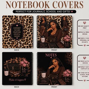 Girly Leopard Print Notebook Covers, Fashionable Journal Designs (Digital Download)