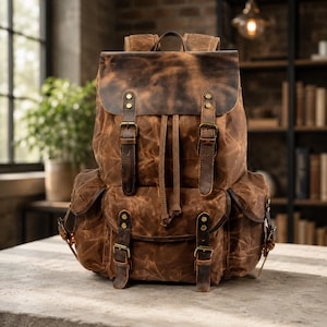 canvas brass leather backpack Vintage Waxed Laptop 15.6