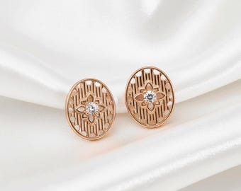 Brincos de pino com zircônia cúbica em filigrana oval