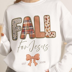 Sudadera de cuello redondo con letras de patchwork otoñal / Diseño "Por Jesús" de Faith