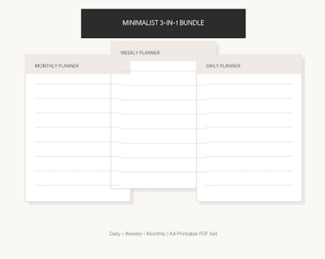 Minimalist Planner Bundle Printable, Daily Weekly Monthly Schedule PDF ...