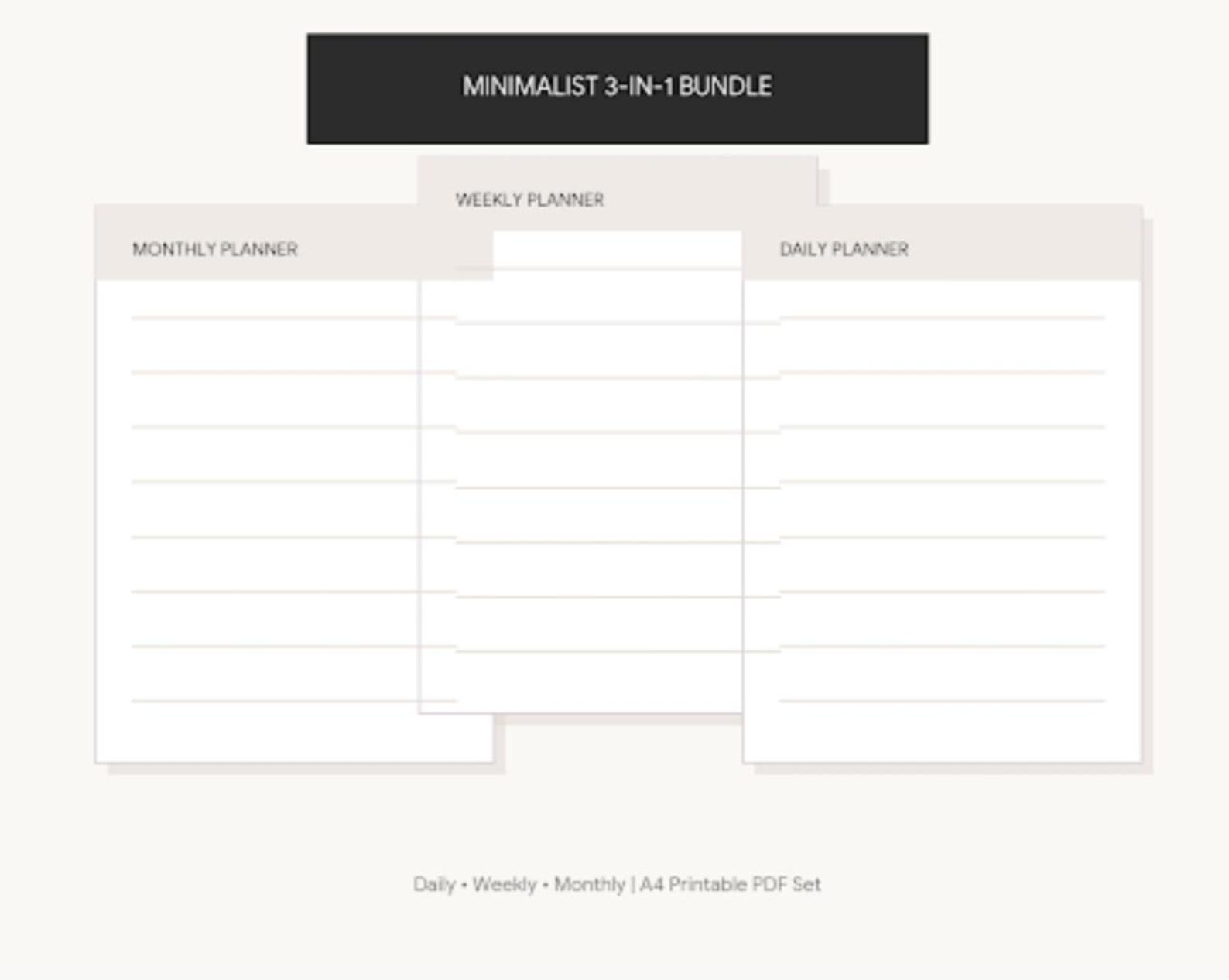 Minimalist Planner Bundle Printable, Daily Weekly Monthly Schedule PDF ...