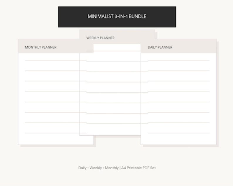 Minimalist Planner Bundle Printable, Daily Weekly Monthly Schedule PDF ...
