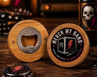 Custom Band Logo Wooden Bottle Opener | UV Printed Magnets (2.5") | Bulk pricing