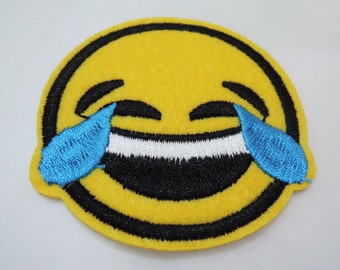 1pc emoji patch-ferro su patch o cucito patch emoji lacrime di Joy patch testa di faccia gialla patch grande patch