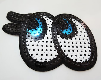 1pc Eye Patch - Iron on Patch or Sewing Patch Big Eyes with Eyelash Patch Blue Eye Patch Large Patch Plastic Bead Patch