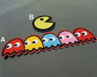 1 Sets  of Iron on Patches or Sewing on Patch Pac Man Patch Ghost Patch Embroidered Patch Bombs Embellishment