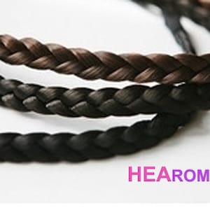 Hair Headband - Black or Brown Flat Elastic Braided Faux Hair Headband