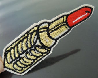 Iron On Patch - Lip Stick Patches Red Lip Sticks patch Applique embroidered patch Sew On Patch
