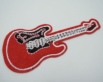 1pc Guitar Patch - Iron on Patch of Naaien Patch Red Guitar Patches Muziek Gitaar Geborduurd Applique