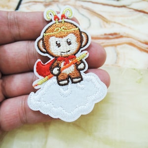 1pcs Monkey Sun WuKong Patches - Iron on Patch or Sew on Patch Sun WuKong Skiing on Cloud