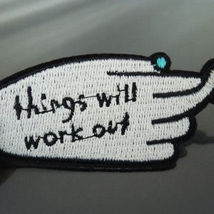 Iron on Patch - Finger Patch Finger Hand with Blue Nail Patches Letter Things will Work Out Embroidered Patch Iron on Patch Sewing Patch
