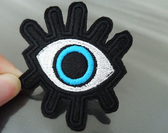 Iron on Patch - Eye Patch Blue Eye with Eyslashes Patches Eyeball Iron on Applique Embroidered Patch Sewing Patch