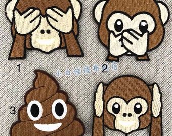 Iron on Patch - Monkey Emoji faces Patches Patch Iron on Applique Embroidered Patch Word Sewing Patch