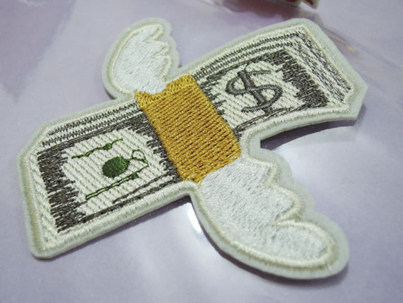 Iron On Patch Cash With Wings Patch Appliq!   ue Patches Etsy - image 0