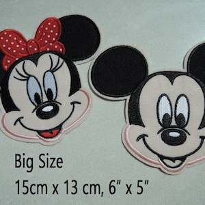 Set of 2 pcs Mouse Patches - Large Size Iron on Patch or Sewing Patch Mickey Mouse Patch and Minnie Mouse Patch