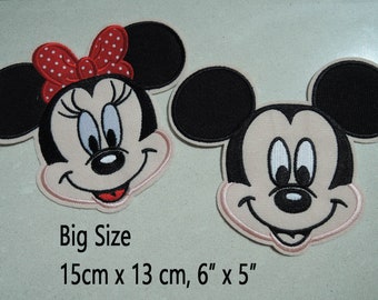 Set of 2 pcs Mouse Patches - Large Size Iron on Patch or Sewing Patch Mickey Mouse Patch and Minnie Mouse Patch