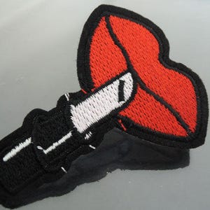 Iron On Patch - Lip Stick with Red Mouth Patches Red Lip Sticks patch Red Lip Applique embroidered patch Sew On Patch