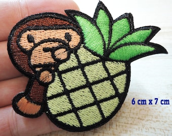 Iron on Patch - Ape Monkey Hold with Pineapple Patches Patch Iron on Applique Embroidered Patch Word Sewing Patch