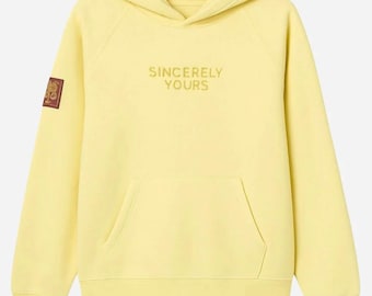 Handmade Sincerely yours Matter Salish Fleece Hoodie, Yellow Oversized Sweatshirt