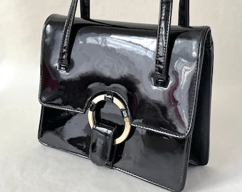 Reduced!  Vintage top handle black patent purse, 50's/60's vibes!