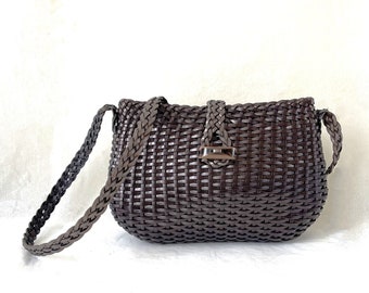 Reduced!  Vintage Walter Katten woven leather shoulder bag, 80's BOSS VIBES!