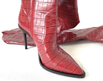 Reduced!  New Jlo stileto heel lipstick red faux croc boots, size 7, STUNNING!