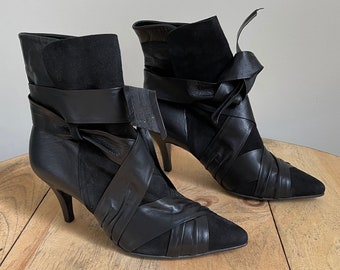 Sale!!  Vintage black wrap leather boots, Size 4.5, STUNNING!