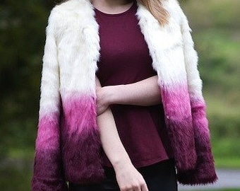 Vintage Yumi Ombre/dipped fake fur coat, Girl's size L, AMAZING!