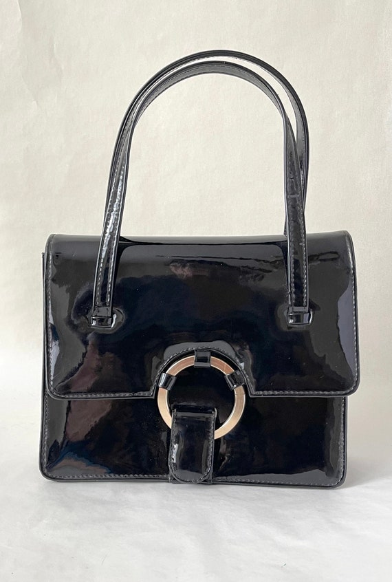 Reduced! Vintage top handle black patent purse, 50's… Gem