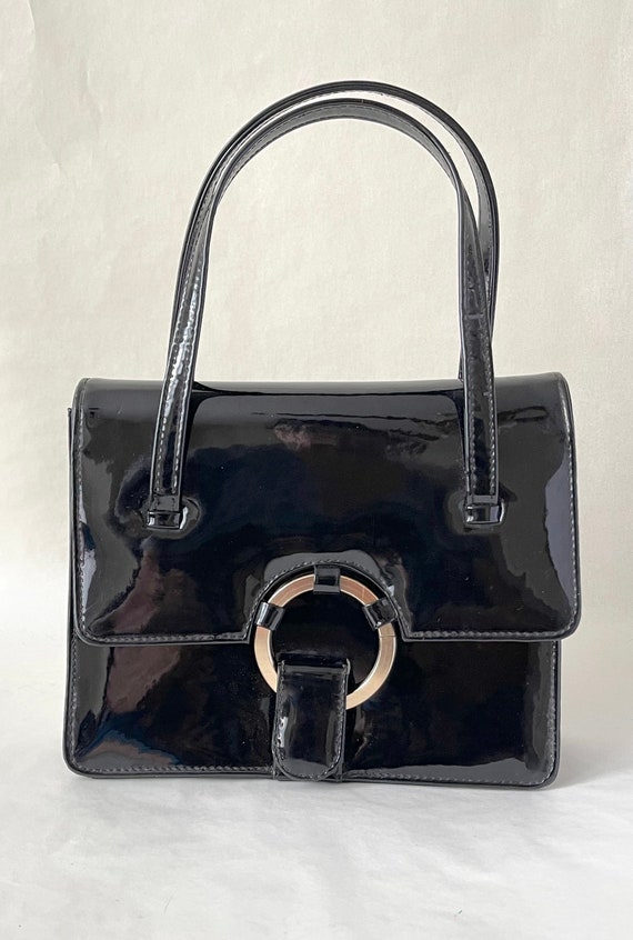 Reduced!  Vintage top handle black patent purse, … - image 2